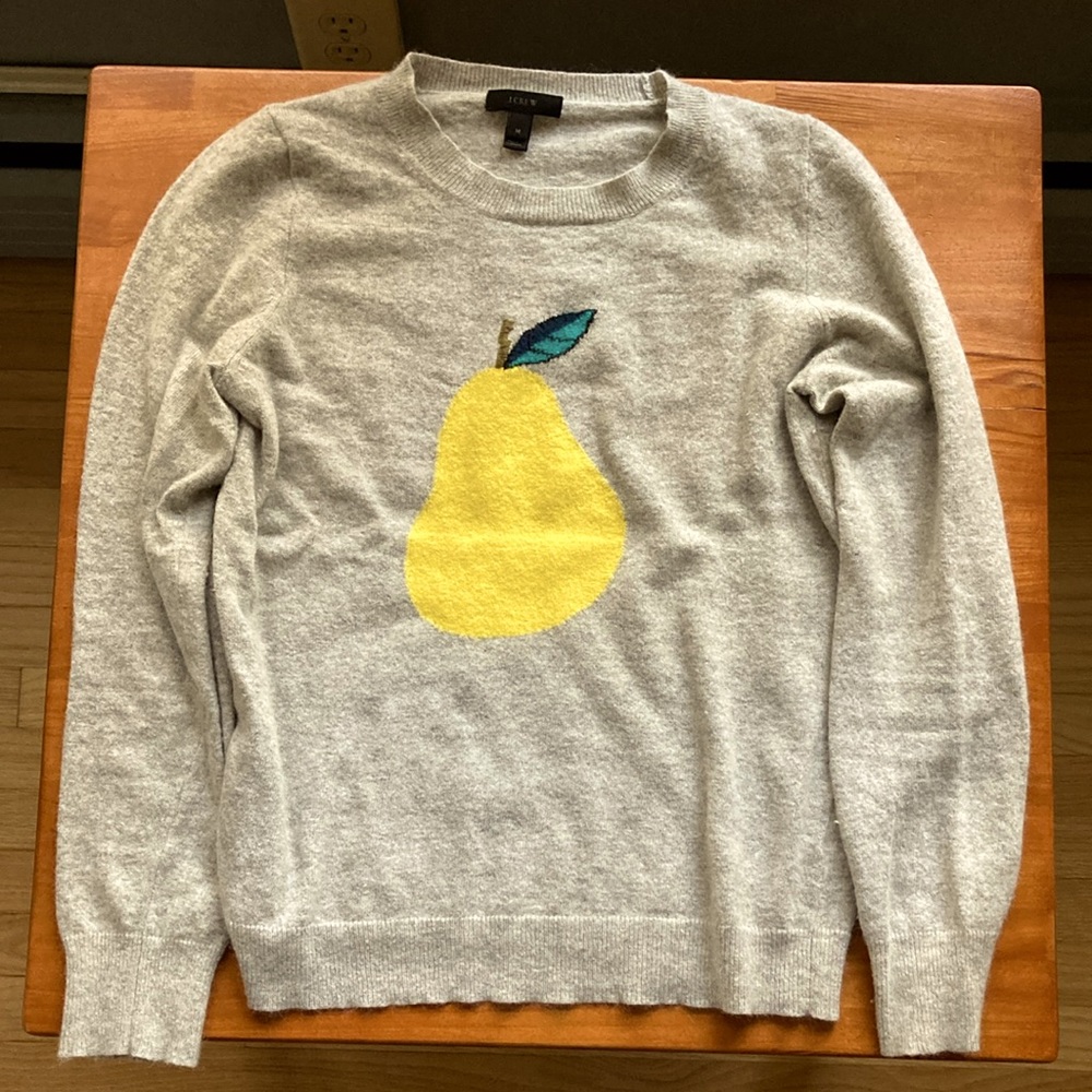 J. Crew graphic pear merino sweater, medium
